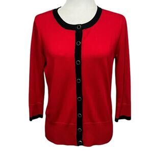 AUDREY and GRACE Red & Black 3/4 Sleeve Button Up Cardigan Women's Size Medium‎